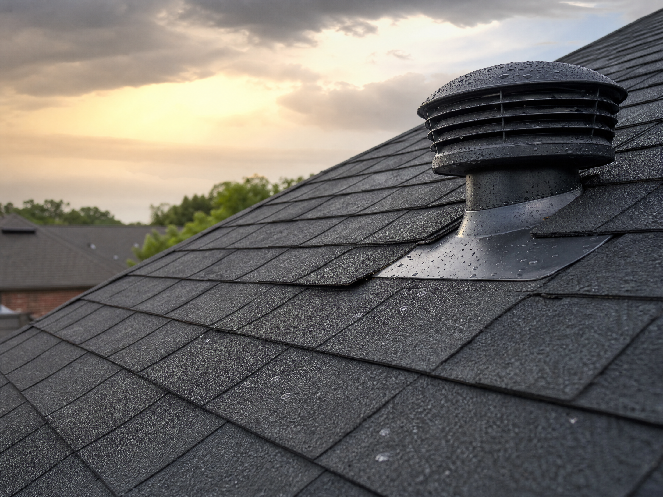 Architectural shingles after rainfall